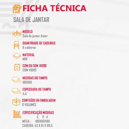 Mesa Aster 180 Tampo em MDF Canto Reto com 6 Cadeiras Lunara Moderna - 7 Mesa Aster 180 Tampo em MDF Canto Reto com 6 Cadeiras Lunara Moderna - 7