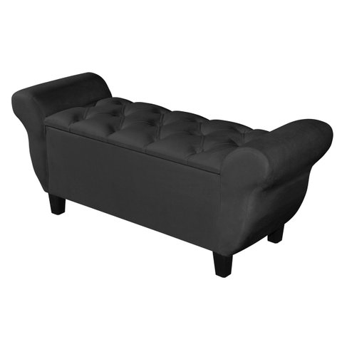 Recamier Baú para Cama Casal Ana 1,30m Estofado Retro Premium Closet Estilo Decorativo Cor Preto