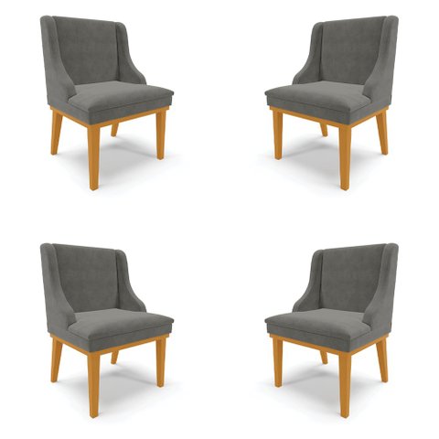 Kit 4 Cadeiras Decorativas Sala de Jantar Base Fixa de Madeira Firenze Suede Grafite/Castanho G19 - 