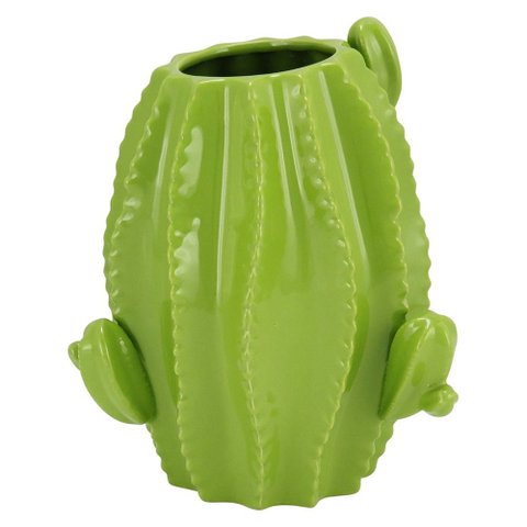 Vaso Decorativo Cachepô Enfeite Cerâmica Verde 26x22x22cm Cactus