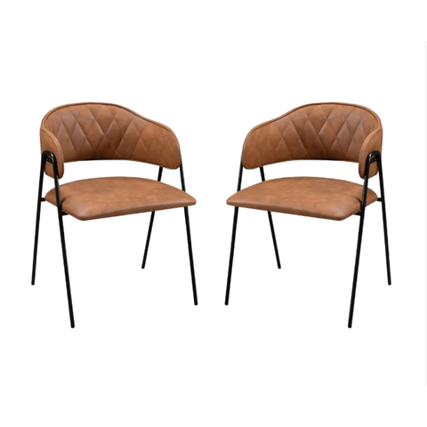 Conjunto 2 Cadeiras Veneza Couro Caramelo e Metal Preto C&m