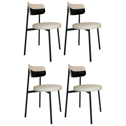 Cadeira de Jantar Estofada Kit 4 Nyka M25 Linho Areia/preto - Mpozenato
