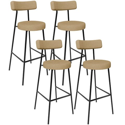 Kit 04 Banquetas Altas Bar Cozinha Sala De Jantar Em Aço Milão L02 Linho Bege Escuro - Lyam Decor