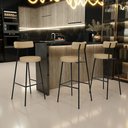 Ver imagem 2 de Kit 04 Banquetas Altas Bar Cozinha Sala De Jantar Em Aço Milão L02 Linho Bege Escuro - Lyam Decor