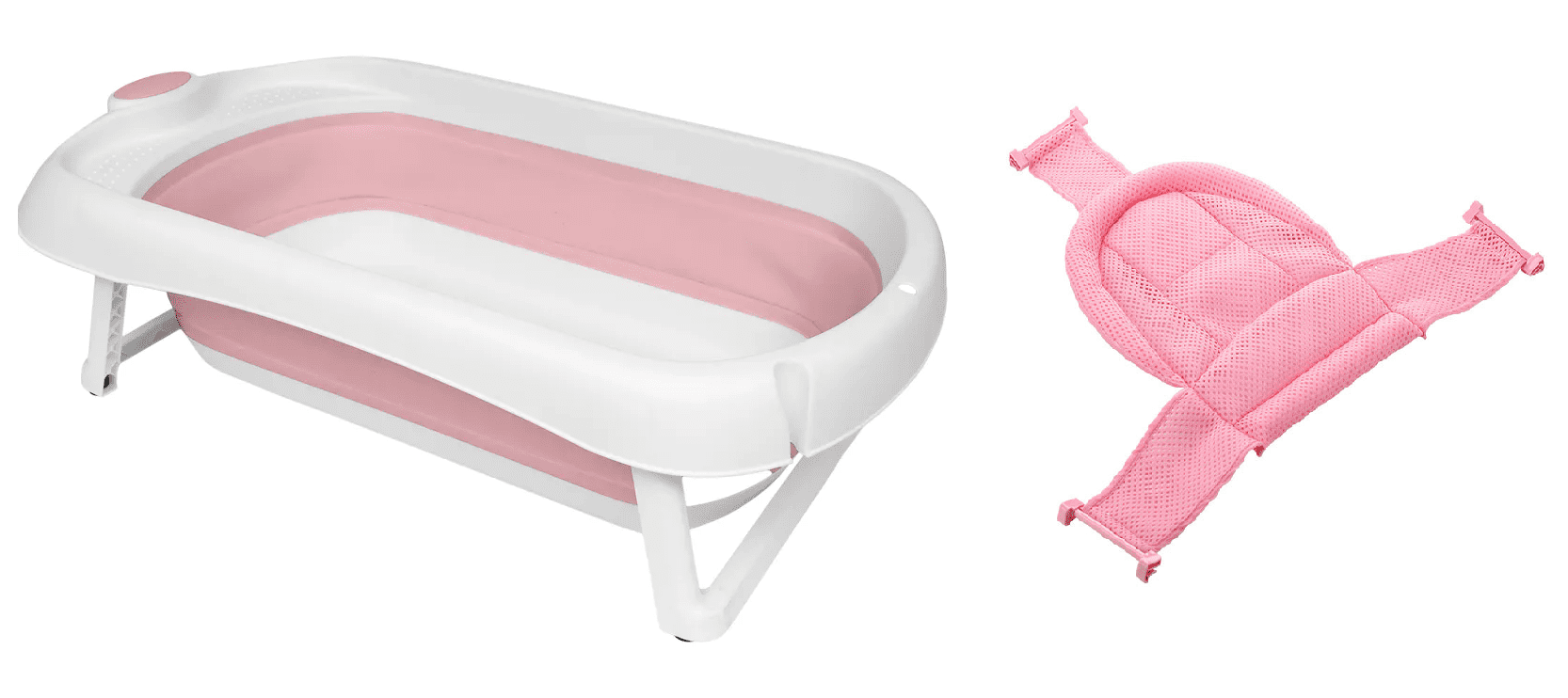 Banheira de Bebe Retrátil Dobrável em Silicone com Rede Cor:rosa Branco