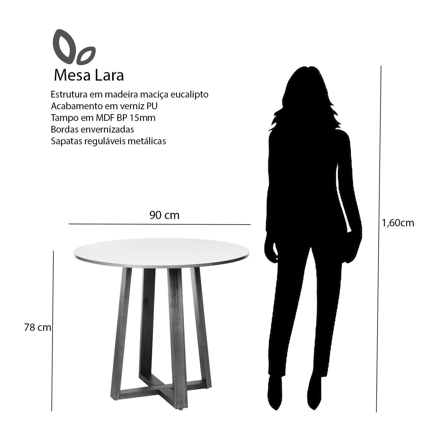 Mesa de Jantar Redonda Lara, em Madeira Maciça e Tampo em Mdf Bp de 15mm e 90cm Diâmetro - 3