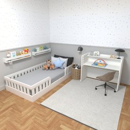 Conjunto Infantil de Cama Montessoriana e Escrivaninha com Regulagem de Altura - 2