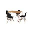 Ver imagem 2 de Mesa de Jantar Industrial Base Ferro Cobre em  V  Tampo 137x90 Canela 4 Cadeiras Eames Madeira Assen