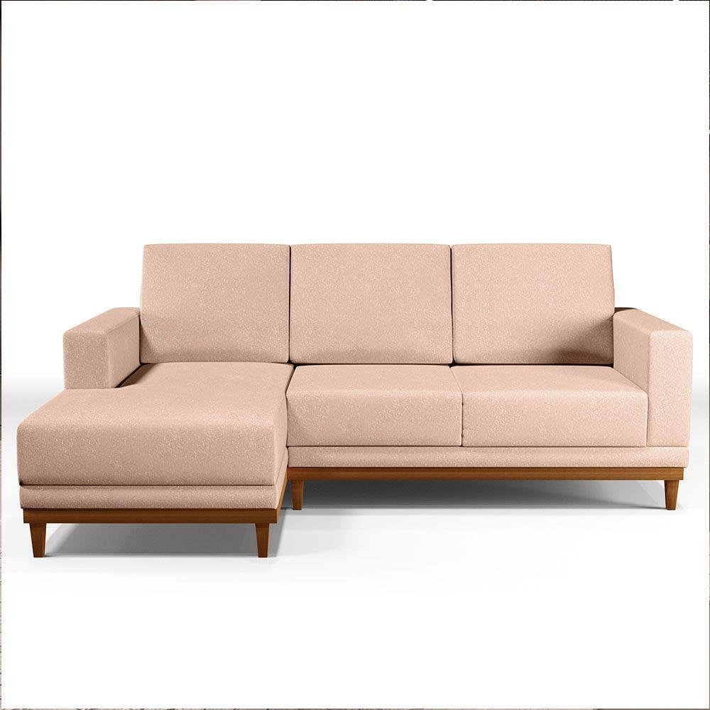 Sofá Kayrós 200cm 3 Lugares Com Chaise Direito Linho Rosê | MadeiraMadeira