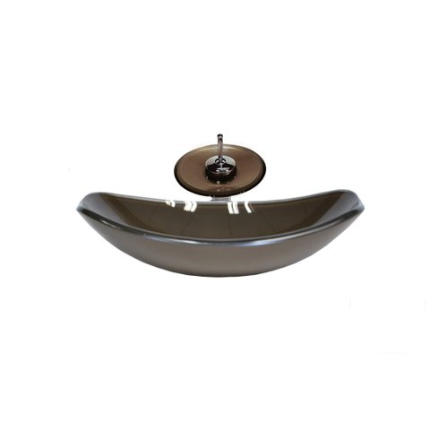 CUBA DE VIDRO OVAL CHANFRADA 46CM MARROM + VALVULA + TORNEIRA CASCATA
