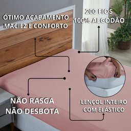 Roupa de Cama Queen Percal 200 Fios 100% Algodão Santista com Elástico Avulso Hotel Pousada:rose - 4