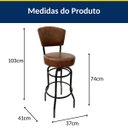 Ver imagem 6 de Banqueta Alta Bar Giratória com Encosto Cor Preta Assento Grosso Confortável Cor Whisky Kit 2 Peças