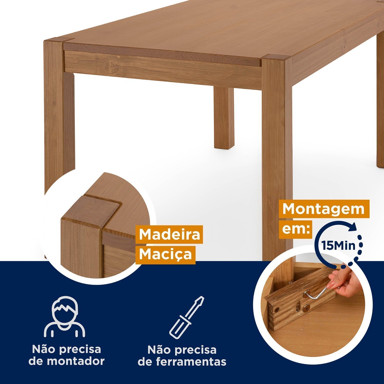 Mesa de Jantar 8 Lugares 210cm Madeira Maciça Primavera CabeCasa MadeiraMadeira - 3