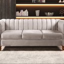 Ver imagem 1 de Sofá Chesterfield Realeza 3 Lugares Decoração Retrô Bege Claro