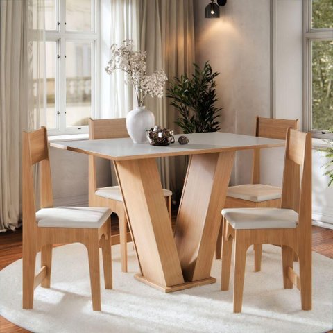 Conjunto Sala de Jantar Vivi Mesa com 4 Cadeiras Estofadas para Sala e Cozinha Off