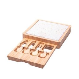 Cj 6 Peças para Queijo com Bandeja de Bambu e Tabua Terrazo 23x23x4cm - 5