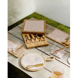 Cj 6 Peças para Queijo com Bandeja de Bambu e Tabua Terrazo 23x23x4cm - 2