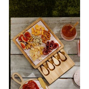 Cj 6 Peças para Queijo com Bandeja de Bambu e Tabua Terrazo 23x23x4cm