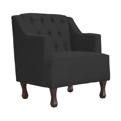Poltrona Decorativa Pés Luis XV Gênises Encosto Capitonê Suede Preto Carolina Moveis