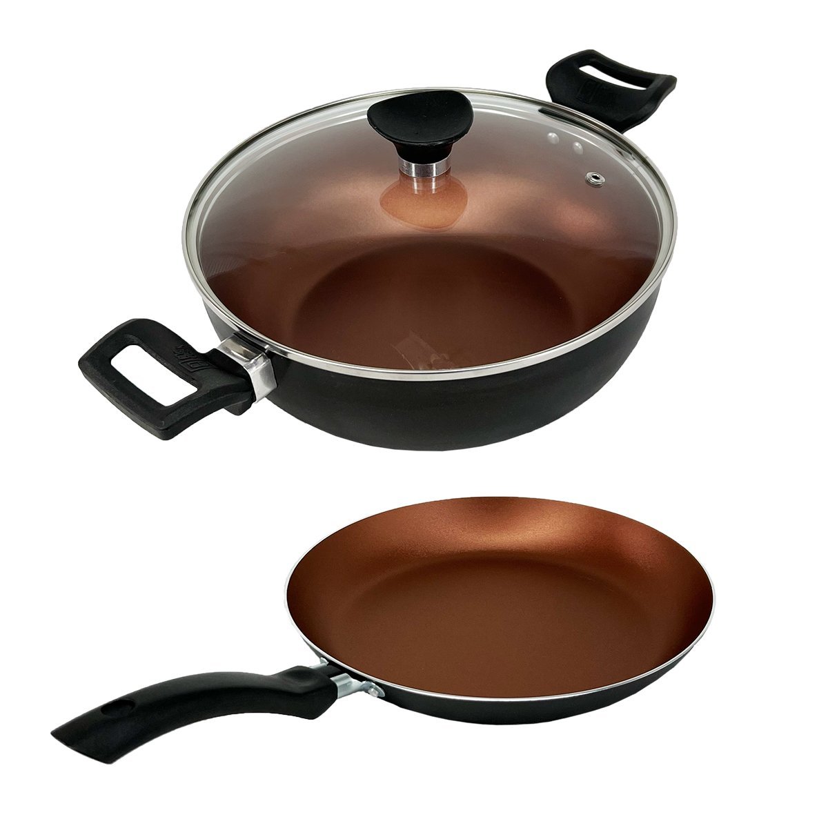 Kit Panela Frigideira e Caçarola Wok Antiaderente - Cobre