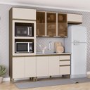 Ver imagem 1 de Cozinha Completa Modulada 4 Peças 100% MDF com Portas de Vidro Connect Marrom/Duna/Cristal