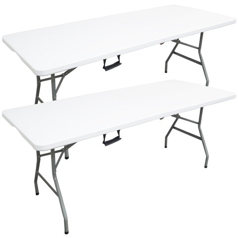 2 Mesas de Camping Dobrável Praia 180x74 para 6 Pessoas em Aço e Vira Maleta Importway Iwmcd-18376