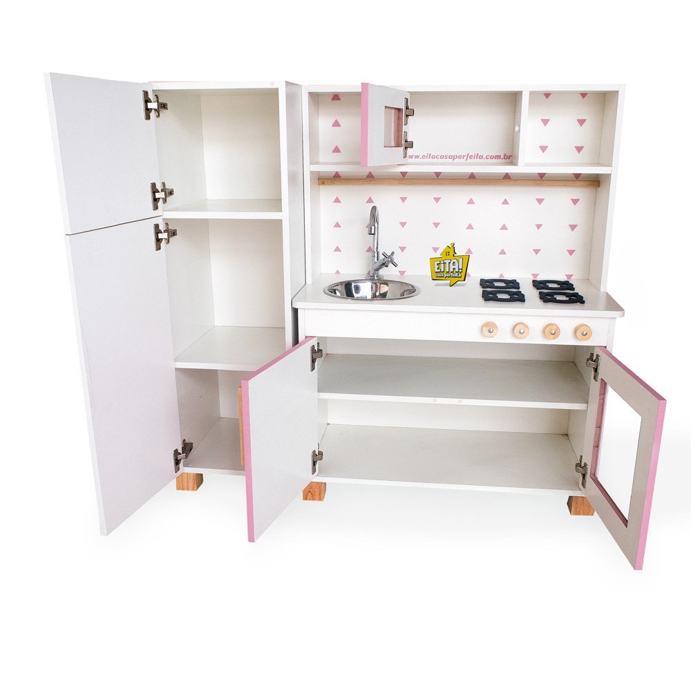 Kit Cozinha Infantil com Geladeira e Máquina de Lavar Eita Casa Perfeita Rosa - 3