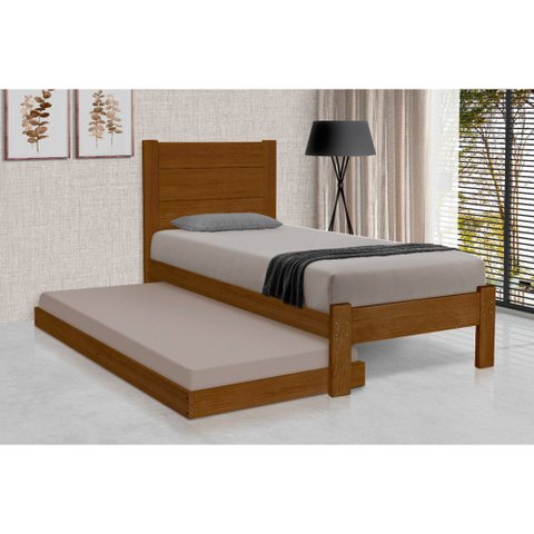 Cama Solteiro com Auxiliar Madeira Lara - Castanho