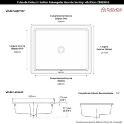 Cuba Retangular de Embutir Verticyl Cor Branco Kohler 44 X 33cm - 5
