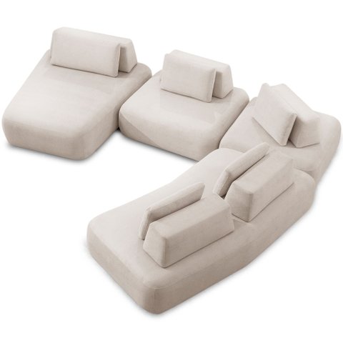 Sofá de Canto com Chaise para Sala Living 330x325cm Shape T03 Veludo Bege - Lyam Decor