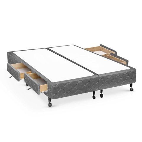 Cama Base c/Aux 4 Gavetas Queen Castor Poli Gray 158x198x27