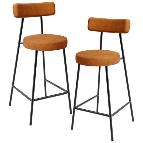 Kit 02 Banquetas Baixa para Cozinha Sala de Jantar Bar Bancada Milão L02 Couríssimo Canela - lyam de