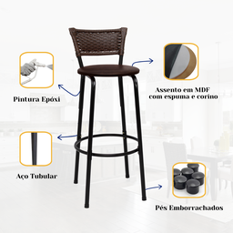 Kit 6 Banquetas para Cozinha Banco Alto Junco Argila Balcão Ilha Bancada Bares Piscina Área Gourmet - 5