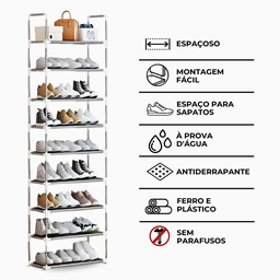 Sapateira Vertical Organizador com 9 Prateleiras Multiuso para 18 Pares de Sapatos e Objetos - 4