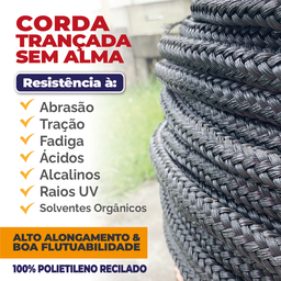 Corda Trançada Pe Virgem S/alma C/aprox. 361 Metros - Preto 7mm - 2