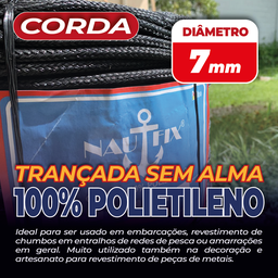 Corda Trançada Pe Virgem S/alma C/aprox. 361 Metros - Preto 7mm - 3