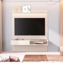 Ver imagem 1 de Painel para TV até 75 Polegadas Ripado com LED Nicho e Prateleira 100% MDF 219CMX187CM Vitoria Regia Yescasa Bege