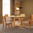 Ver imagem 1 de Conjunto Sala de Jantar Mesa Redonda Giratória 130cm com 4 Cadeiras MDF Carvalho Rosé/Bege Claro