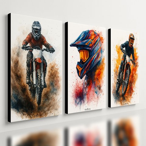 Kit 3 Quadro Decorativo Motocross Enduro Trilha Quarto Moto Qualidade Premium 28x20cm