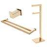 Kit de Acessórios para Banheiro com 3 Peças em Aço Inox Dourado Linha Larissa com Toalheiro Duplo St - 1