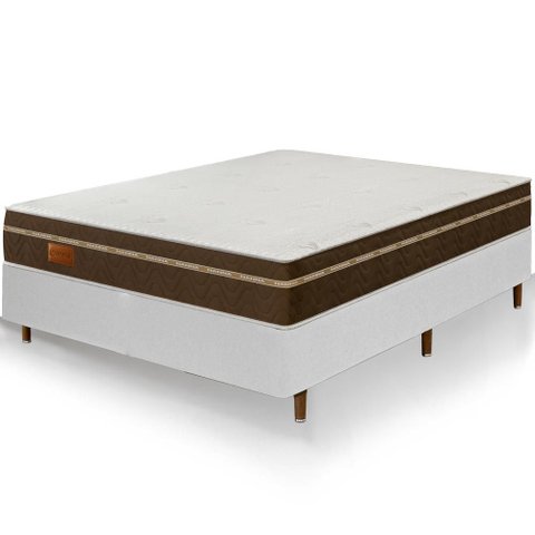 Cama Box Branca + Colchão Casal Bio Magnético Tabaco Massageador e Ortopédico Espuma D33
