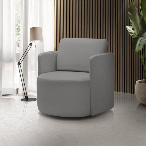Poltrona para Sala de Estar Dakota Decorativa Pés Giratório Bege Cinza Escuro