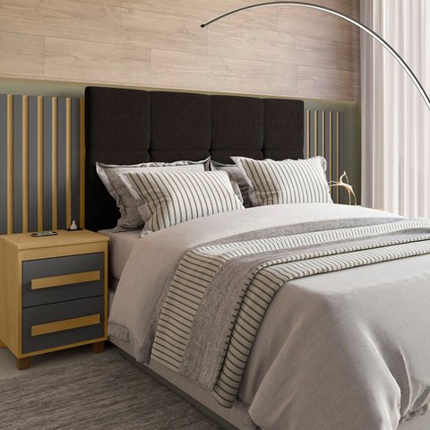 Cabeceira Estofada Extensível Casal/Queen/King com 2 Mesas de Apoio 4 Gavetas Suiça Preto