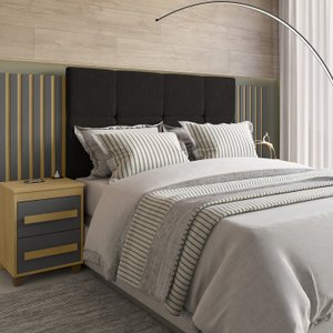 Cabeceira Estofada Extensível Casal/queen/king com 2 Mesas de Apoio 4 Gavetas Suiça