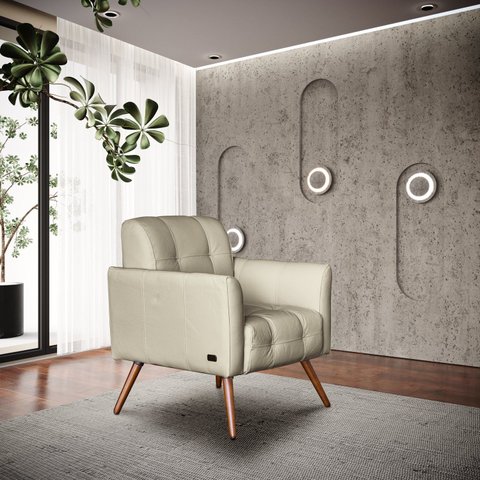 Poltrona Couro Legítimo Bia 80x67cm Bege Tiza