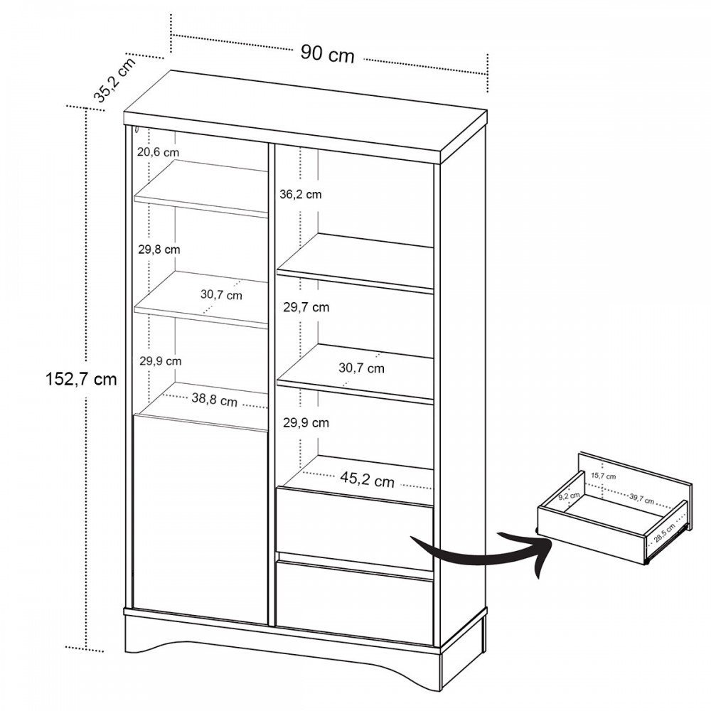 Estante para Livros Space 1 Porta 2 Gavetas Olmo/branco - Artany Móveis - 5