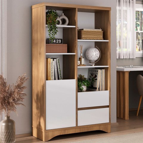 Estante para Livros Space 1 Porta 2 Gavetas Olmo/branco - Artany Móveis
