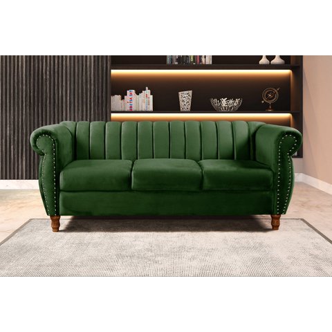 Sofá Chesterfield Realeza 3 Lugares Decoração Retrô Verde