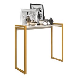 Aparador Industrial Hall de Entrada Ísis Pés em Aço Decorativo Sala Mesa - Dourado/off White - 2