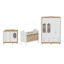 Ver imagem 3 de Quarto de Bebê Berço 3 em 1 Capitonê, Guarda Roupa, Cômoda MDF Maya Provençal Yescasa Branco/Amêndoa